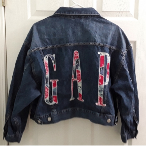 Gap Denim Patchwork Logo Crop Trucker Jacket - Picture 5 of 8